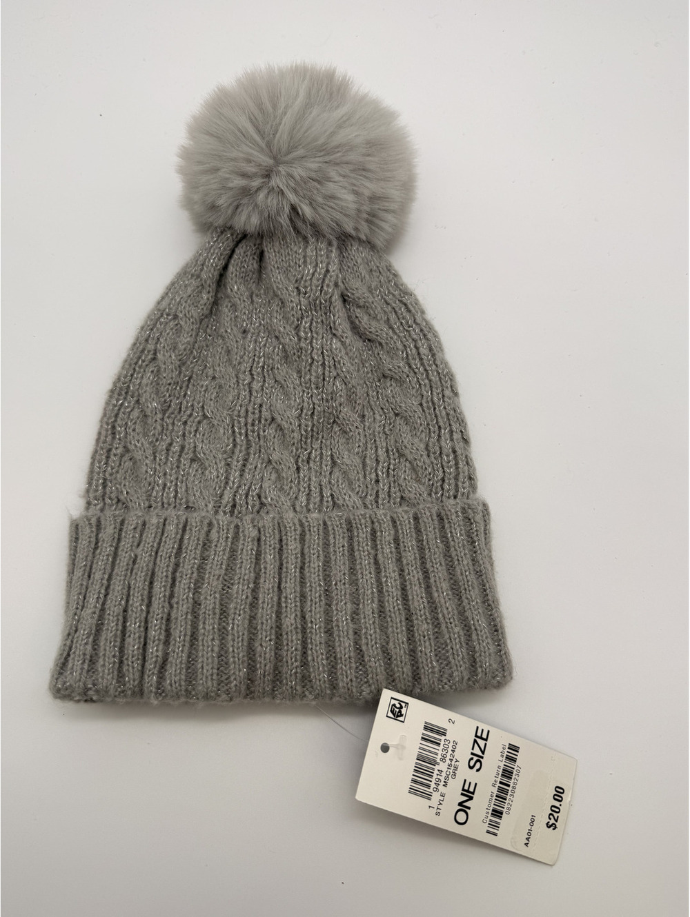 Style & Co. Grey Cable Knit Beanie with Pom Pom